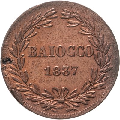 купить Папская область 1 байокко 1837, знак монетного двора "R" - Рим