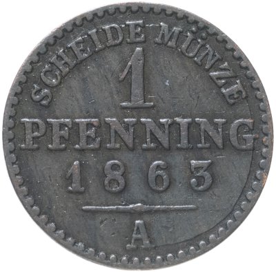 купить Германия, Пруссия 1 пфенниг 1863
