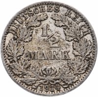 купить Германия 1/2 рейх марки 1914, монетный двор случайный