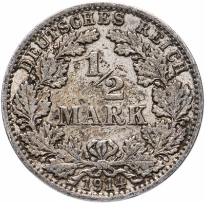 купить Германия 1/2 рейх марки 1914, монетный двор случайный