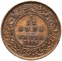 Купить Британская Индия 1/12 анны (anna) 1909