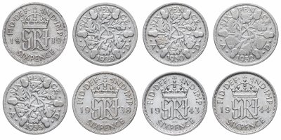 купить Великобритания набор из 8 монет 6 пенсов (pence) 1928-1944