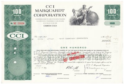 купить Акция США CCI MARQUARDT CORPORATION 1969- 1970 гг.