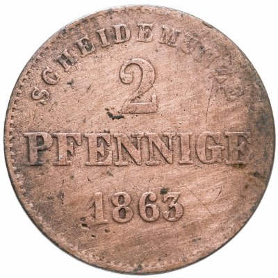 купить Германия, Саксония 2 пфеннига (pfennige) 1863