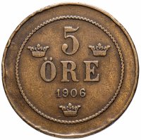 Купить Швеция 5 эре (ore) 1906
