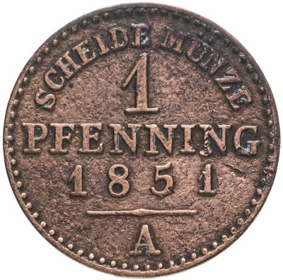 купить Германия, Пруссия 1 пфенниг 1851