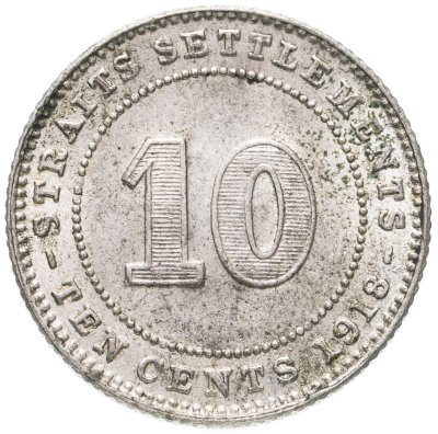 купить Стрейтс Сетлментс 10 центов (cents) 1918