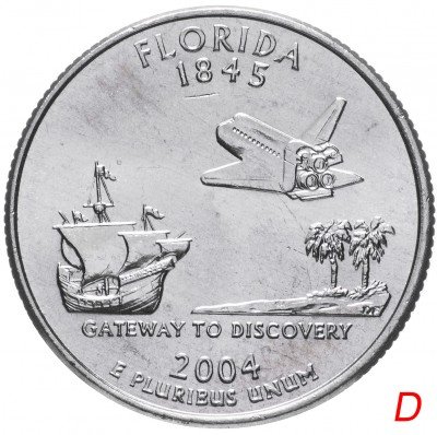 купить США 1/4 доллара (квотер, 25 центов) 2004 D "Штат Флорида"