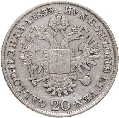 купить Австрия 20 крейцеров 1833 C знак монетного двора "C" - Прага