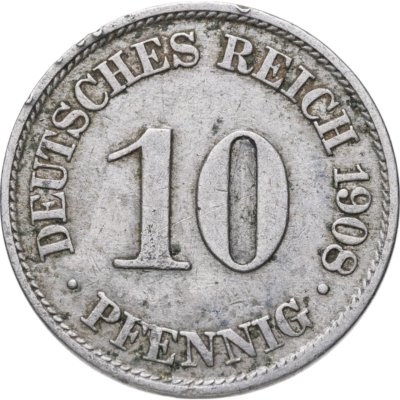 купить Германия 10 пфеннигов (pfennig) 1908 A знак монетного двора: "A" - Берлин