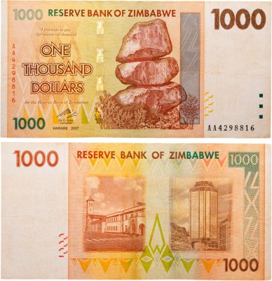 купить Зимбабве 1000 долларов 2007