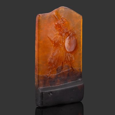 купить Пресс-папье (держатель для бумаг) "Уличный музыкант" ("Барабанщик") в оригинальной коробке, хрусталь, резьба, Daum, Франция, 1970-1990 гг.