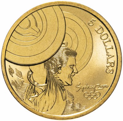 купить Австралия 5 долларов (dollars) 2000 "Олимпийские игры в Сиднее - Тяжёлая атлетика"