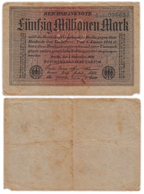 купить Германия 50000000 марок 1923 года (Pick 109a(3) Серая бумага