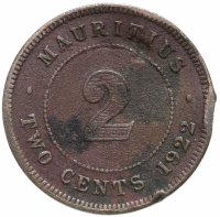 Купить Маврикий 2 цента (cents) 1922
