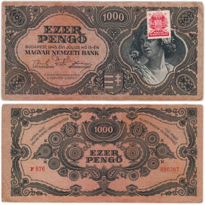 купить Венгрия 1000 пенге 1945 с маркой