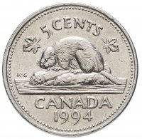 Купить Канада 5 центов (cents) 1993-1994 королева средних лет