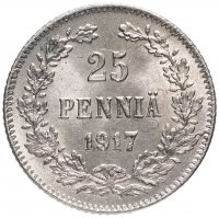 Купить 25 пенни (pennia) 1917 S орёл без корон, монета для Финляндии в составе Российской Империи