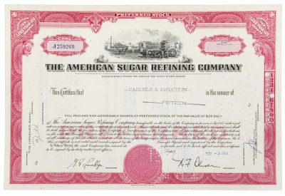 купить Акция США THE AMERICAN SUGAR REFINING COMPANY (New Jersey) 1961 г.