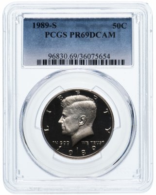 купить США 50 центов (1/2 доллара, half dollar) 1989 S Proof Kennedy Half Dollar (Кеннеди) знак монетного двора "S" - Сан-Франциско в слабе PCGS PR69DCAM