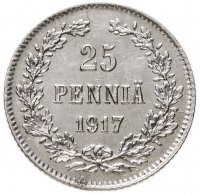 купить 25 пенни 1917 S, гербовый орел с коронами, монета для Финляндии