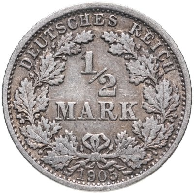 купить Германия 1/2 марки (mark) 1905 F знак монетного двора: "F" - Штутгарт