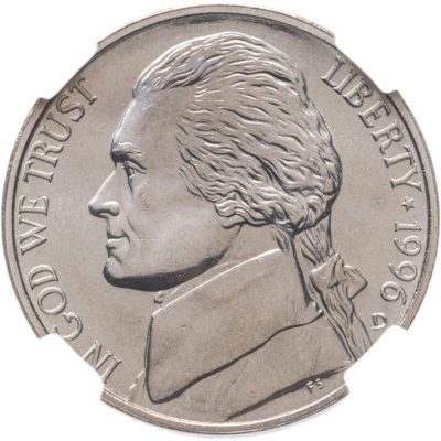 купить США 5 центов (cents) 1996 D Jefferson Nickel (Джефферсон) знак монетного двора "D" - Денвер слабе DNC MS66