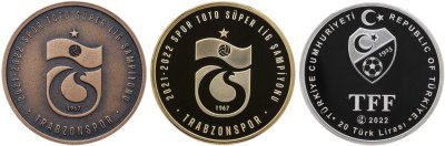 купить Турция набор из 3-х монет 2022 " Футбол Трабзонспор, чемпион Суперлиги 2021-22" в подарочном боксе с сертификатом