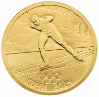 купить 50 рублей 2014 СПМД Proof "Олимпийские виды спорта - конькобежный спорт" в подарочном футляре с сертификатом