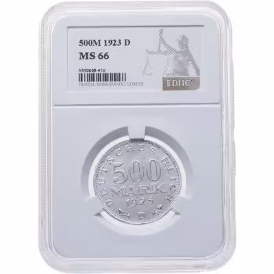 купить Германия 500 марок 1923 D знак монетного двора "D" — Мюнхен в слабе DNC MS66