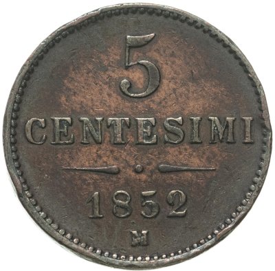 купить Ломбардия-Венеция 5 чентезимо 1852 М