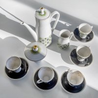 купить Сервиз кофейный с геометрическим декором на 5 персон, фарфор, деколь, мануфактура "Freiberg porcelain factory" , Германия, 1970-1990 гг.