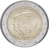 Купить Нидерланды 2 евро 2013 "Объявление королевы Беатрикс о передаче трона Виллему-Александру"