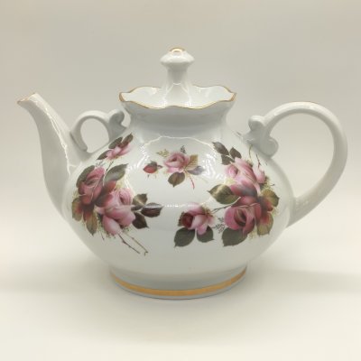 купить Чайник доливной с декором в виде роз, фарфор, деколь, золочение, Добрушский фарфоровый завод, СССР, 1978-1991 гг.
