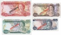купить Джерси набор образцов (specimen) 1,5,10,20 фунтов 1976-1988 (Pick CS1) (с одинаковым номером-008667 и сертификатом)