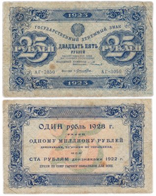 купить 25 рублей 1923 1-й выпуск, кассир Лошкин, водяной знак "Ромбы"