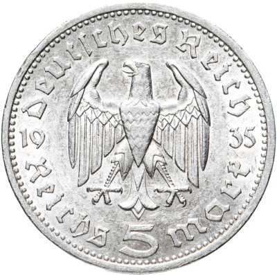 купить Германия Третий рейх 5 рейхсмарок (reichsmark) 1935 Гинденбург , без свастики