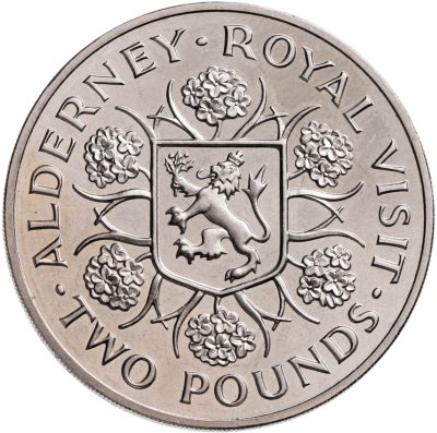 купить Олдерни 2 фунта (pounds) 1989 "Королевский визит"