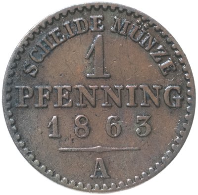 купить Германия, Пруссия 1 пфенниг 1863