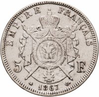 купить Франция 5 франков 1867 "A"