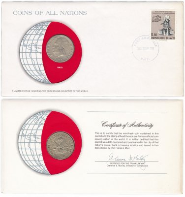 купить Серия «Монеты всех стран мира» - Гаити 50 сантимов (centimes) 1975 (монета и 1 марка в конверте)