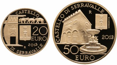 купить Сан-Марино набор из двух золотых монет 20 и 50 Евро (euro) 2013 Proof CASTELLO DI SERRAVALLE «Замок Серравалле»