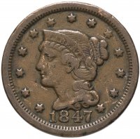 Купить США 1 цент (cent) 1847 Liberty Head Cent