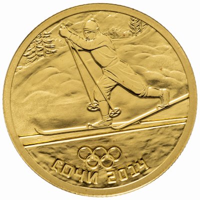 купить 50 рублей 2014 СПМД Proof "Олимпийские виды спорта - лыжный спорт" в подарочном футляре с сертификатом