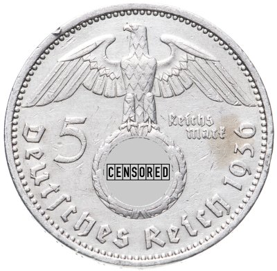 купить Третий Рейх 5 рейхсмарок (reichsmark) 1936 Гинденбург, со свастикой