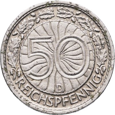 купить Германия 50 рейхспфеннигов (reichspfennig) 1928, знак монетного двора "D" — Мюнхен