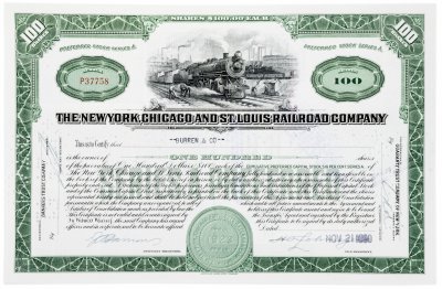 купить Акция США THE NEW YORK, CHICAGO AND ST. LOUIS RAILROAD COMPANY, 1950-1951 гг.