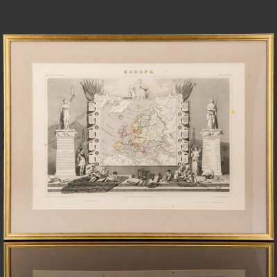 купить Гравюра "Карта Европы (Europe)" в раме, автор Виктор Левассер (Victor Levasseur), бумага, печать, дерево стекло, Франция, 1840-1860 гг.