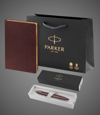 купить Подарочный набор:Шариковая ручка Parker IM Monochrome Brown, стержень:M, цвет чернил: blue, в подарочной упаковке и Ежедневник коричневый., Покрытия: PVD-покрытие, лак, латунь, 2026 г.