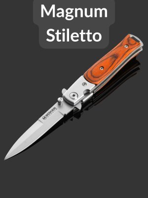 купить Складной нож Boker Magnum Stiletto (BOM01YA101), сталь 440, рукоять сталь/дерево
